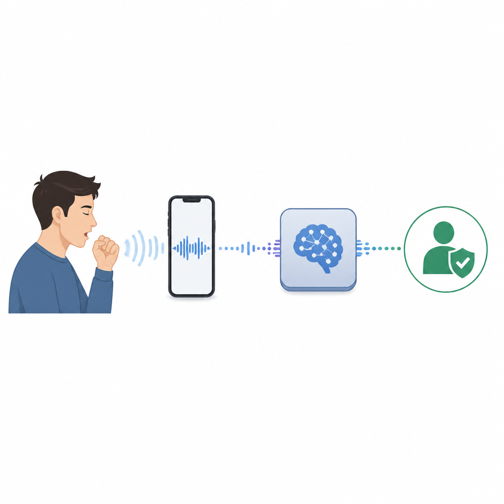 Figure 1. Auf dem Smartphone aufgenommene Husten werden durch ein KI-System geleitet, um ein mögliches Risiko für chronische Lungenerkrankungen zu erkennen.