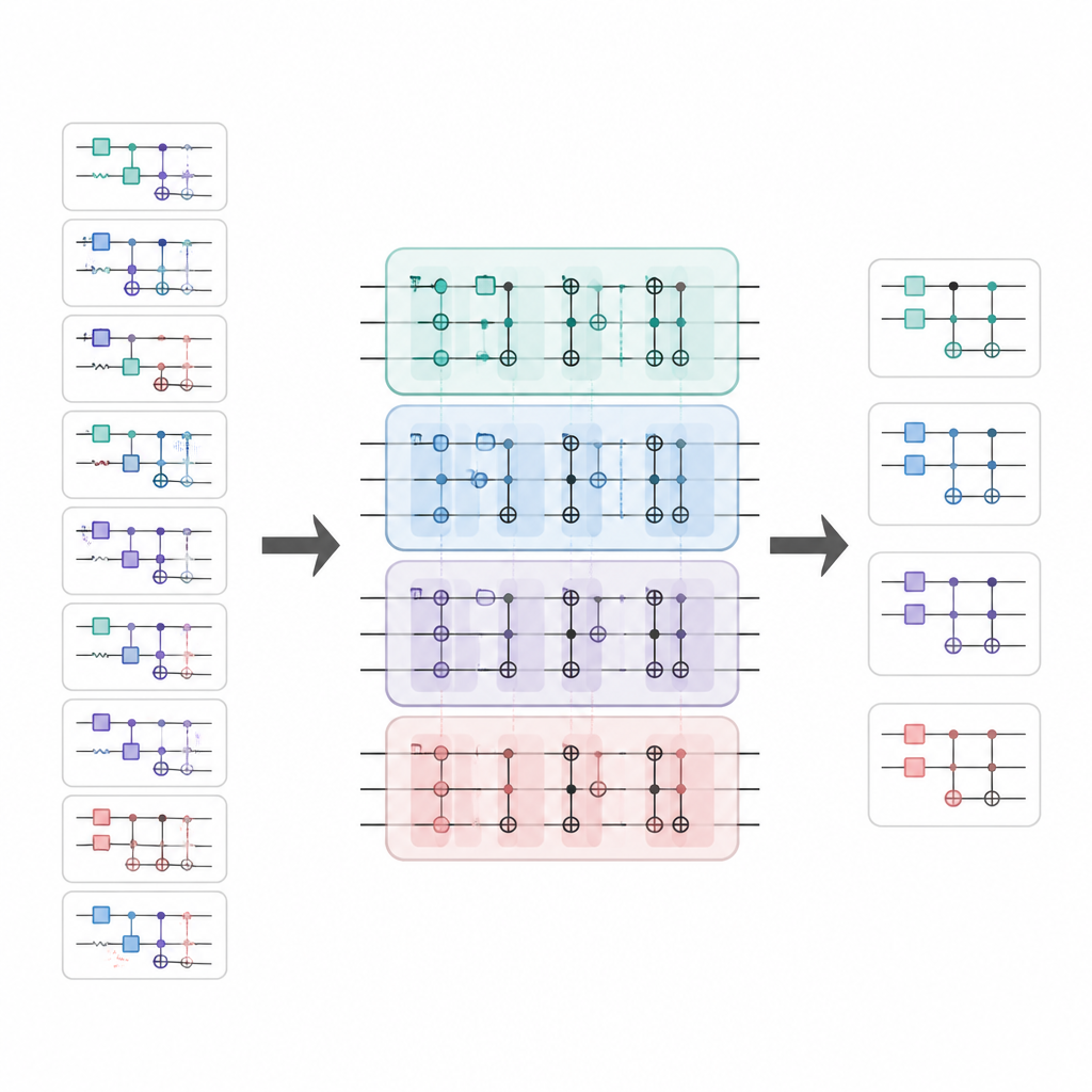 Figure 1. 量子回路を層に分割することがノイズを打ち消し、時間経過による結果の安定化にどう寄与するか