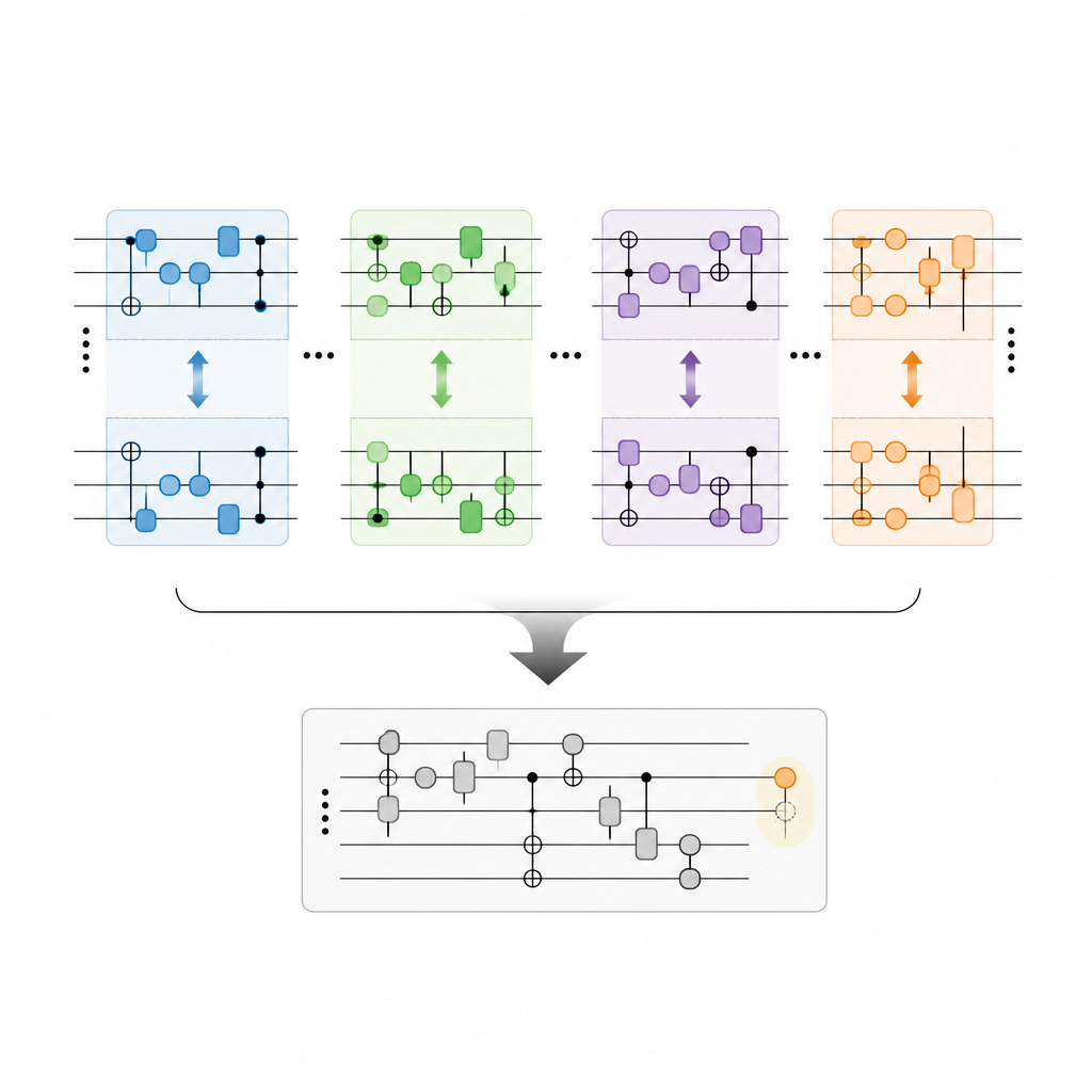 Figure 2. 各回路層をその逆演算と順に組にすることで、量子計算の残存誤差がどのように縮小するか