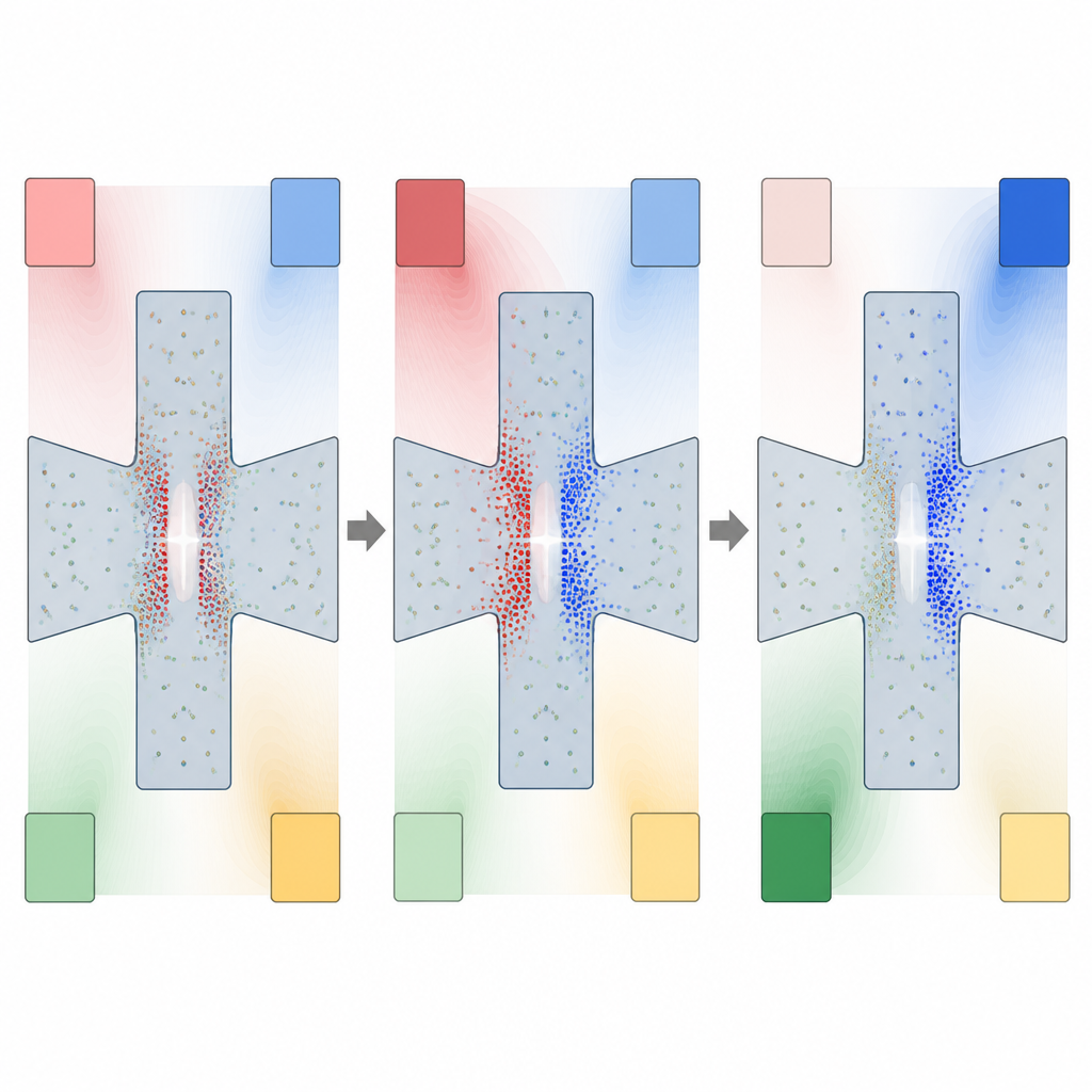 Figure 2. Jak strojenie lokalnych pól elektrycznych pozwala naukowcom precyzyjnie określić, gdzie mikroskopijne defekty gromadzą się wokół odprowadzeń złącza kubitu.