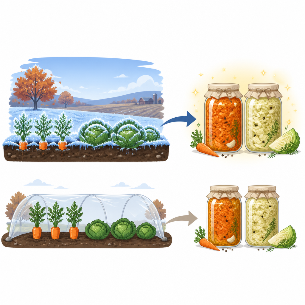 Figure 1. Hoe een korte herfstvorst kan leiden tot smaakvollere, voedzamere gefermenteerde wortels en kool op boerderijen in koele klimaten