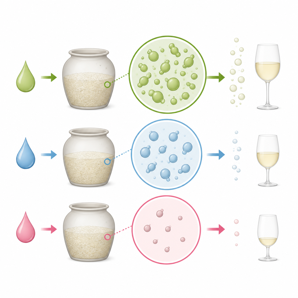 Figure 2. Wie unterschiedliche organische Säuren die Hefe dämpfen oder fördern und damit Fermentationskraft und Alkoholgehalt im Reiswein verändern.