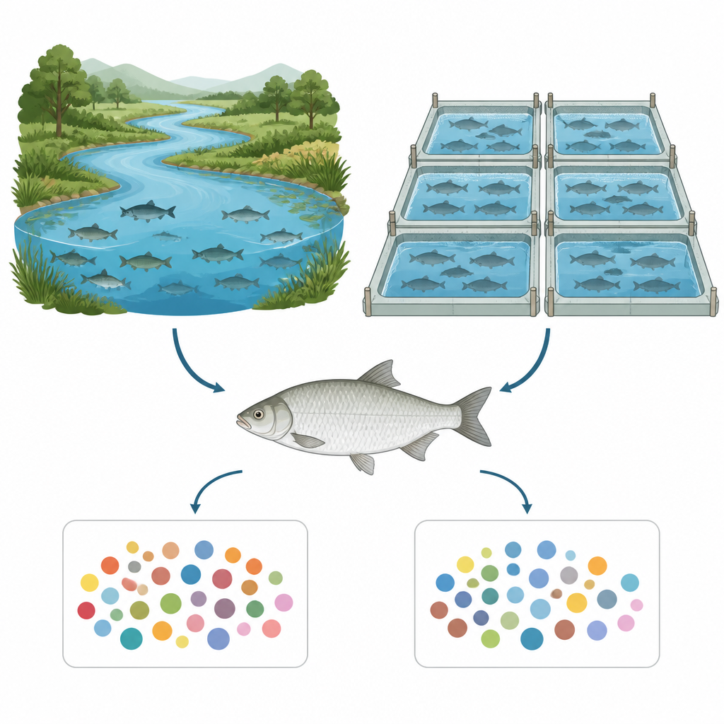 Figure 1. Comparar peces de río salvajes y peces de estanque cultivados para ver cómo las condiciones de vida modifican sus bloques constructores de proteína.