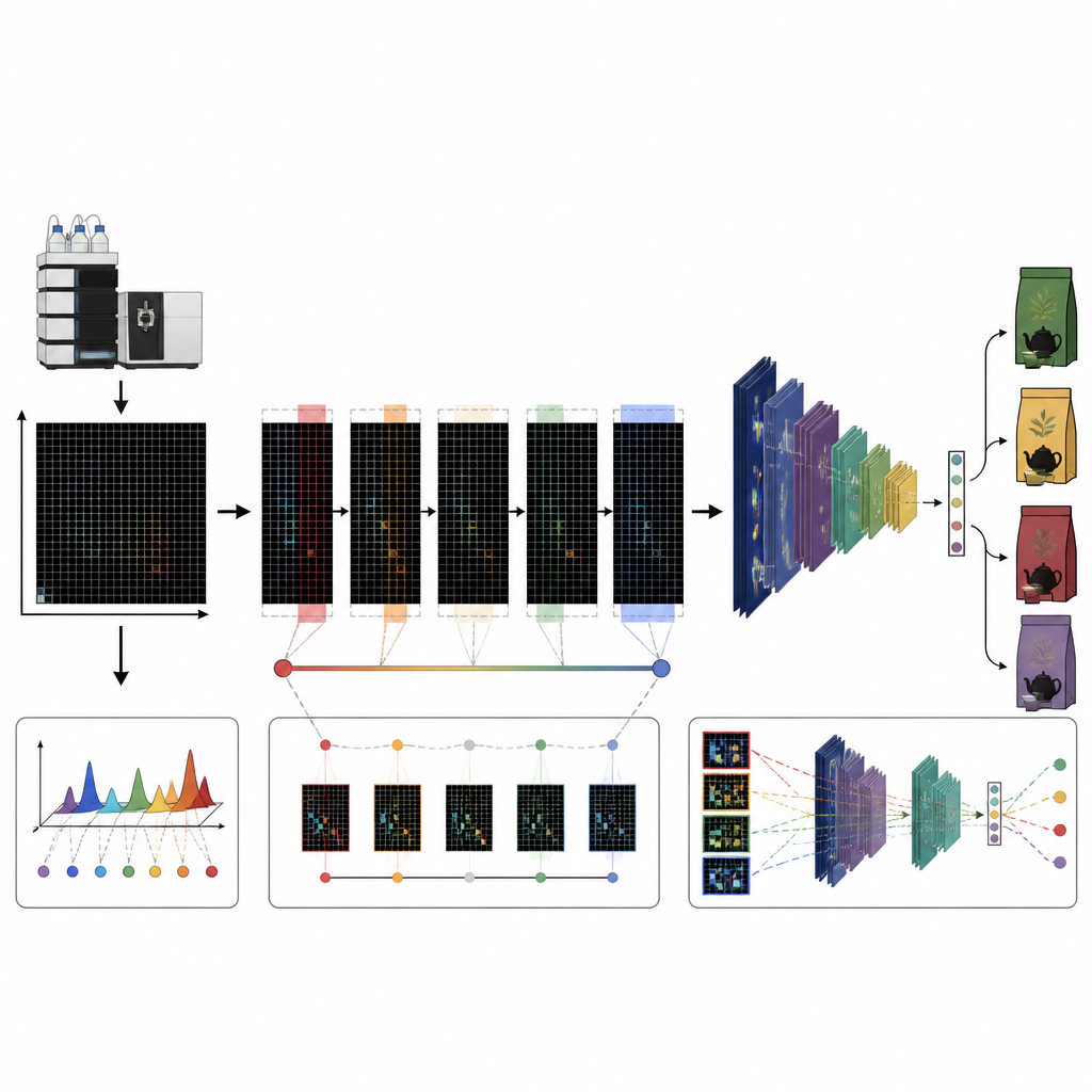 Figure 2. Step-by-step view of tea data becoming images that a neural network uses to sort teas despite measurement drift.