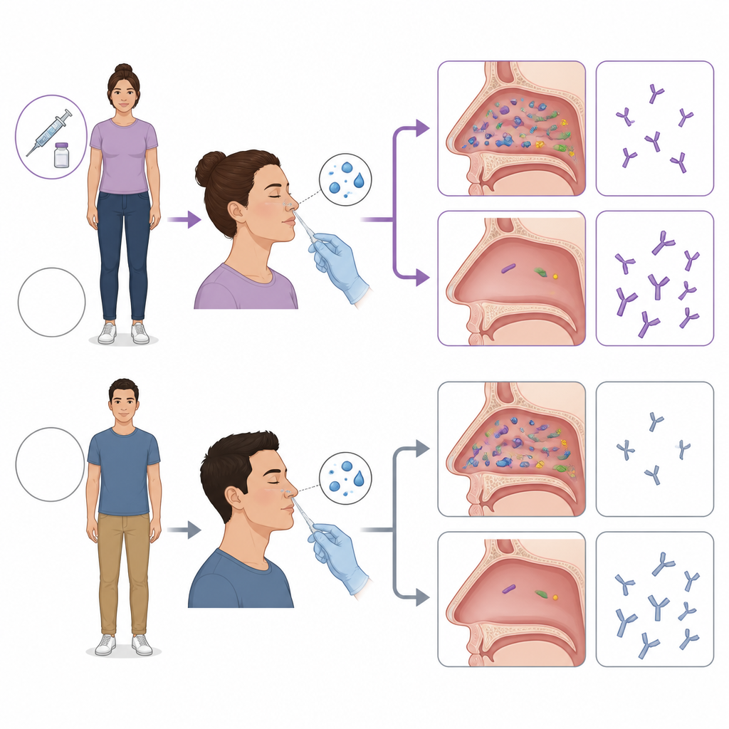 Figure 2. Gönüllülerde aşılamanın ve bakteri maruziyetinin taşıyıcılık ve antikor yanıtlarını adım adım nasıl şekillendirdiğine bakış.