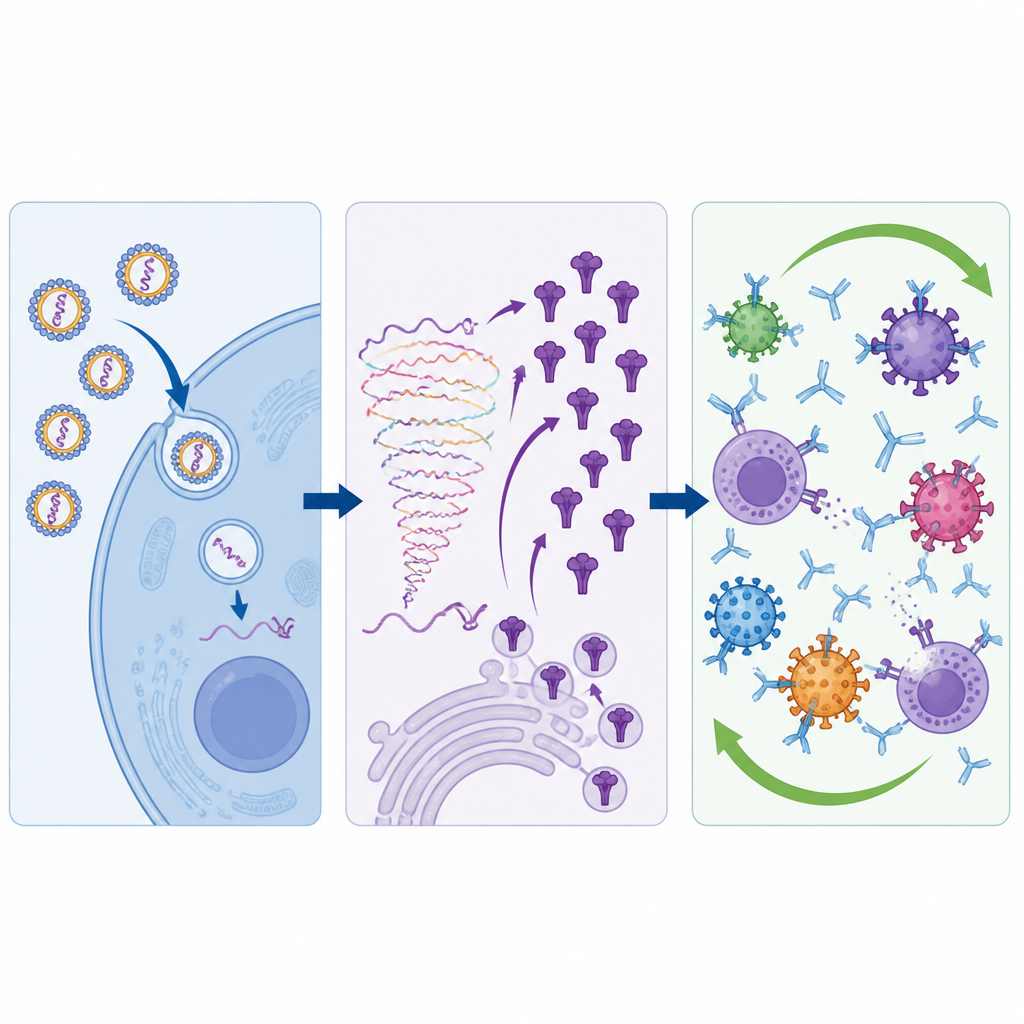 Figure 2. Come un richiamo COVID-19 autoamplificante genera risposte anticorpali e cellulari più forti e durature