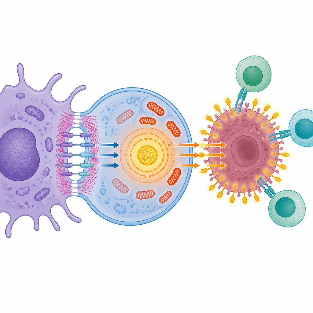 Figure 2. Close contact with support cells energizes special killer cells, which then make tumor cells easier for T cells to attack.