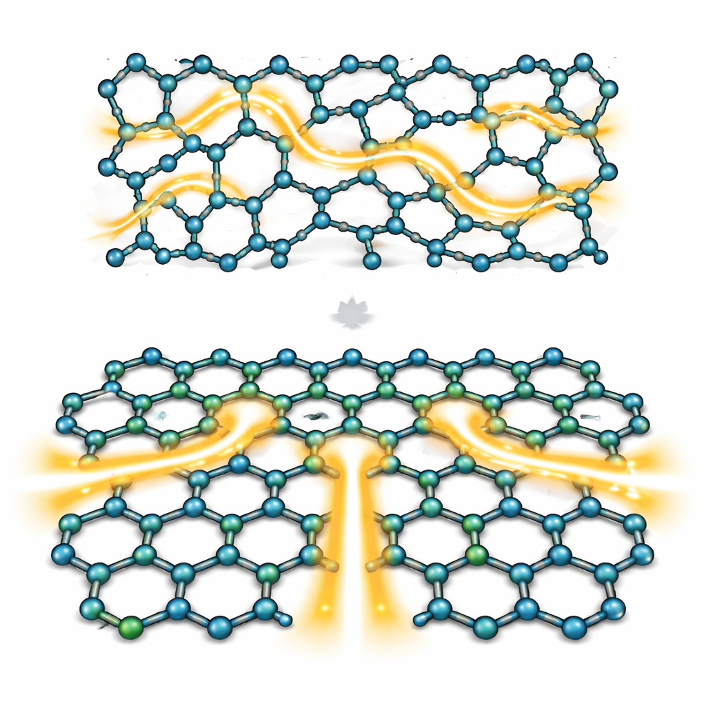 Figure 1. Een vage moleculaire net omzetten in een keurig 2D-raster dat elektrische ladingen efficiënter geleidt.