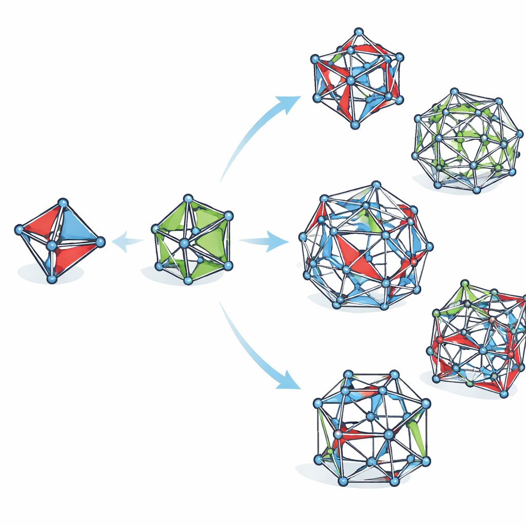 Figure 1. Gebogen dubbele bindingen in kleine koolstofkooien werken als veerbelaste verbindingspunten om complexe 3D-moleculen op te bouwen.
