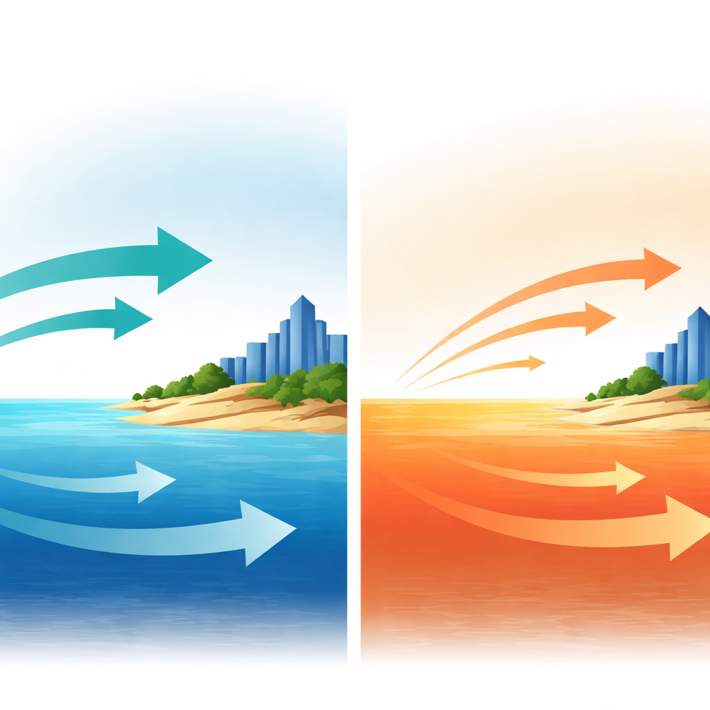 Figure 2. Rising ocean temperatures reduce the temperature gap with land, weakening the daily sea breeze that cools coastal cities.
