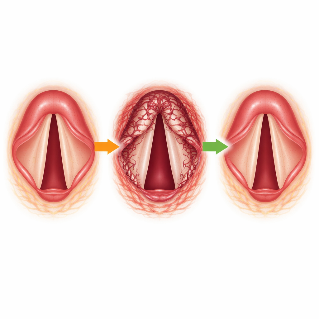 Figure 1. How stiffening of the voice box and loss of motion drive cancer progression and how restoring motion can calm tumours.