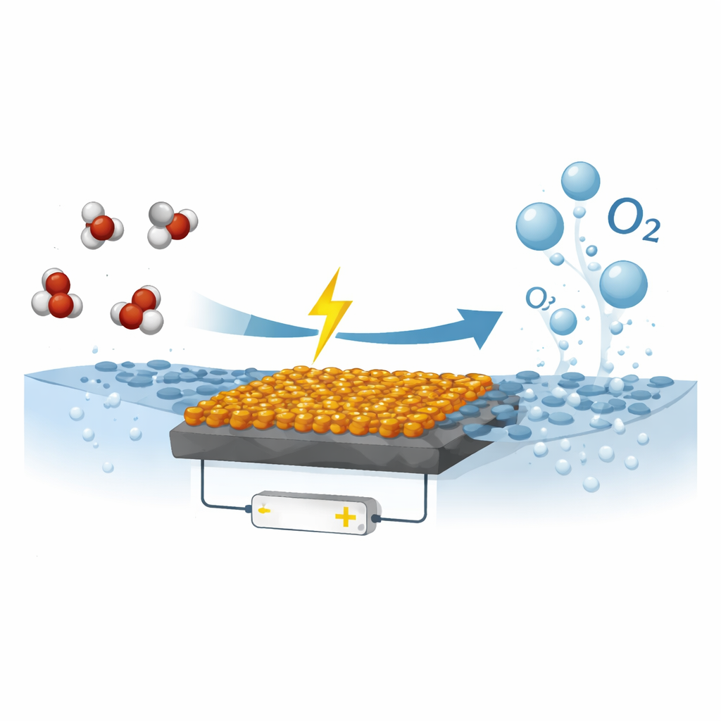 Figure 1. How an iridium oxide surface helps turn water into oxygen gas under applied electrical energy.