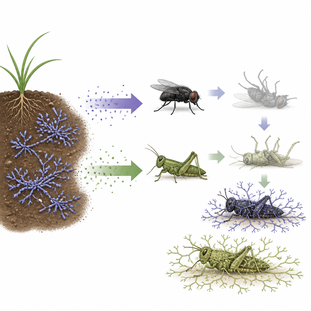 Figure 1. Las bacterias del suelo usan una toxina oculta para matar insectos y luego crecen sobre sus cuerpos como alimento.