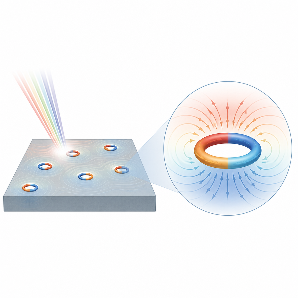 Figure 1. Impulsi laser imprimono minuscoli anelli magnetici annodati all’interno di un cristallo senza contatto diretto.