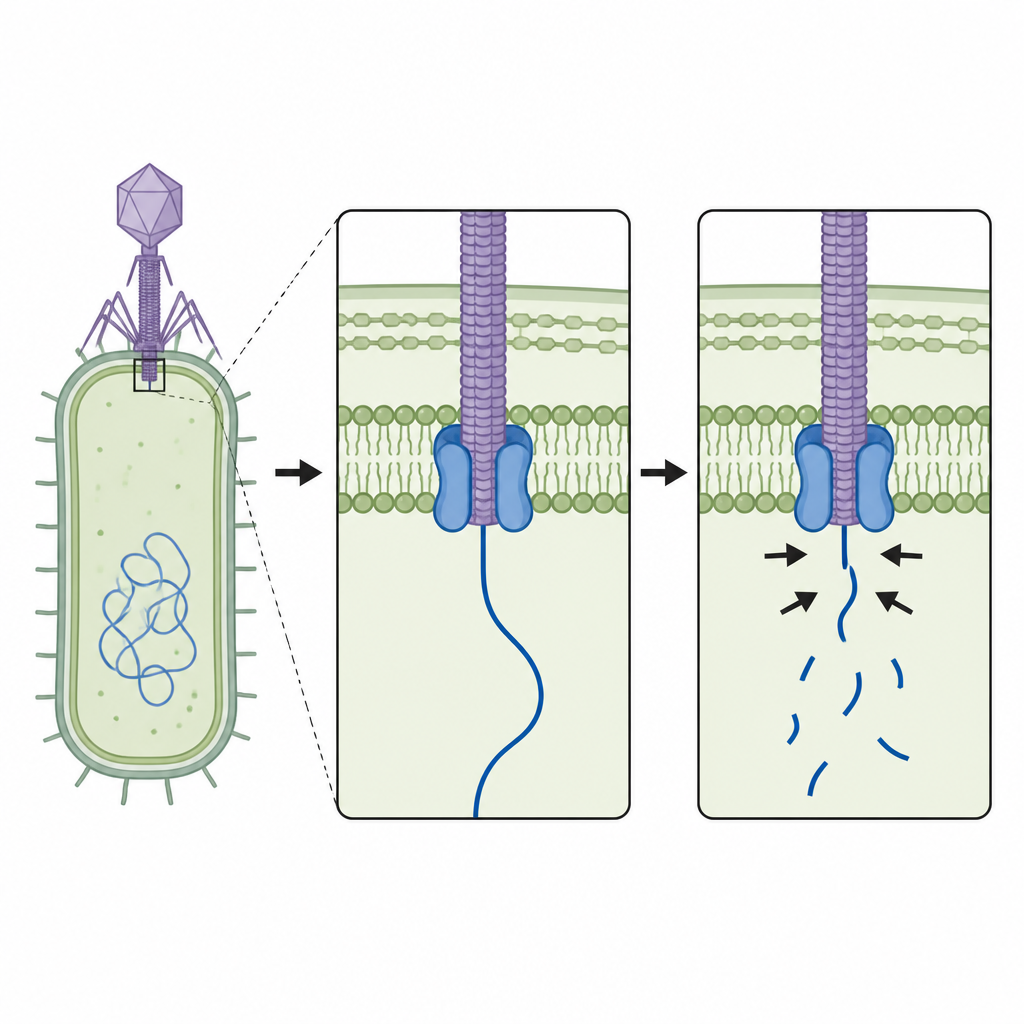 Figure 2. Zar-bağlı protein kompleksi, viral DNA hücreye faj kuyruk tüpüyle geçerken onu dilimler