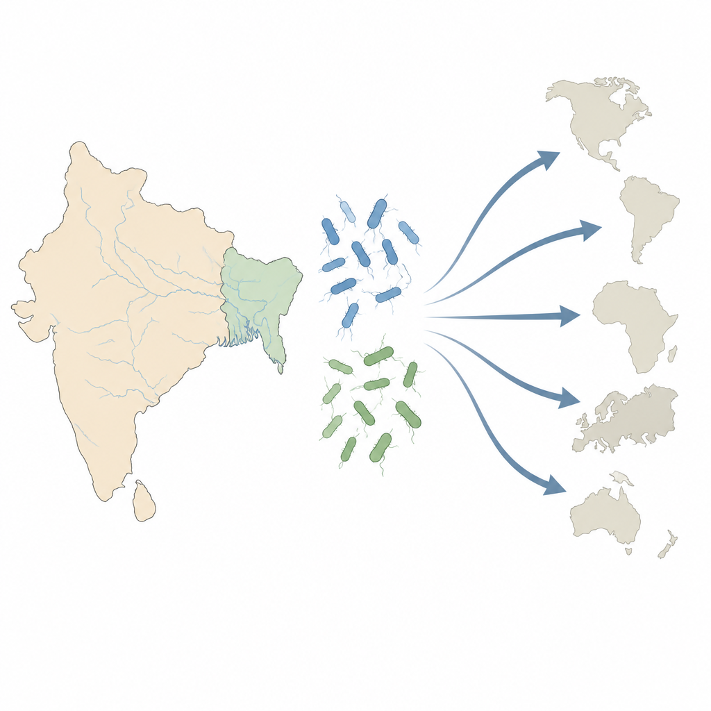 Figure 1. Ganj Havzası’ndaki, özellikle Hindistan’daki koleranın dünya çapında pandemi dalgaları nasıl gönderdiği.
