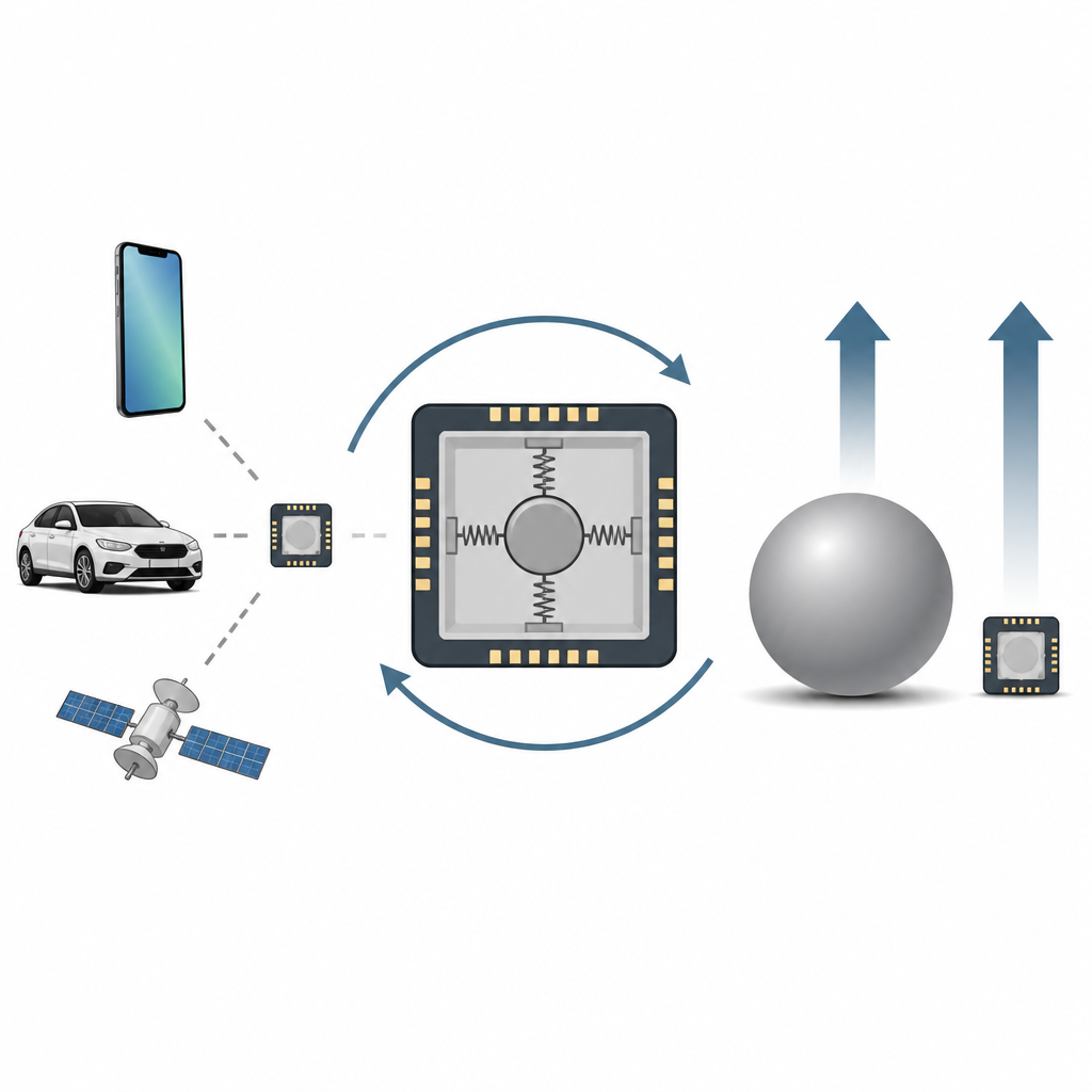 Figure 1. Piccolo giroscopio vibrante su chip che rivaleggia con i sensori di navigazione ingombranti usati in telefoni, automobili e satelliti