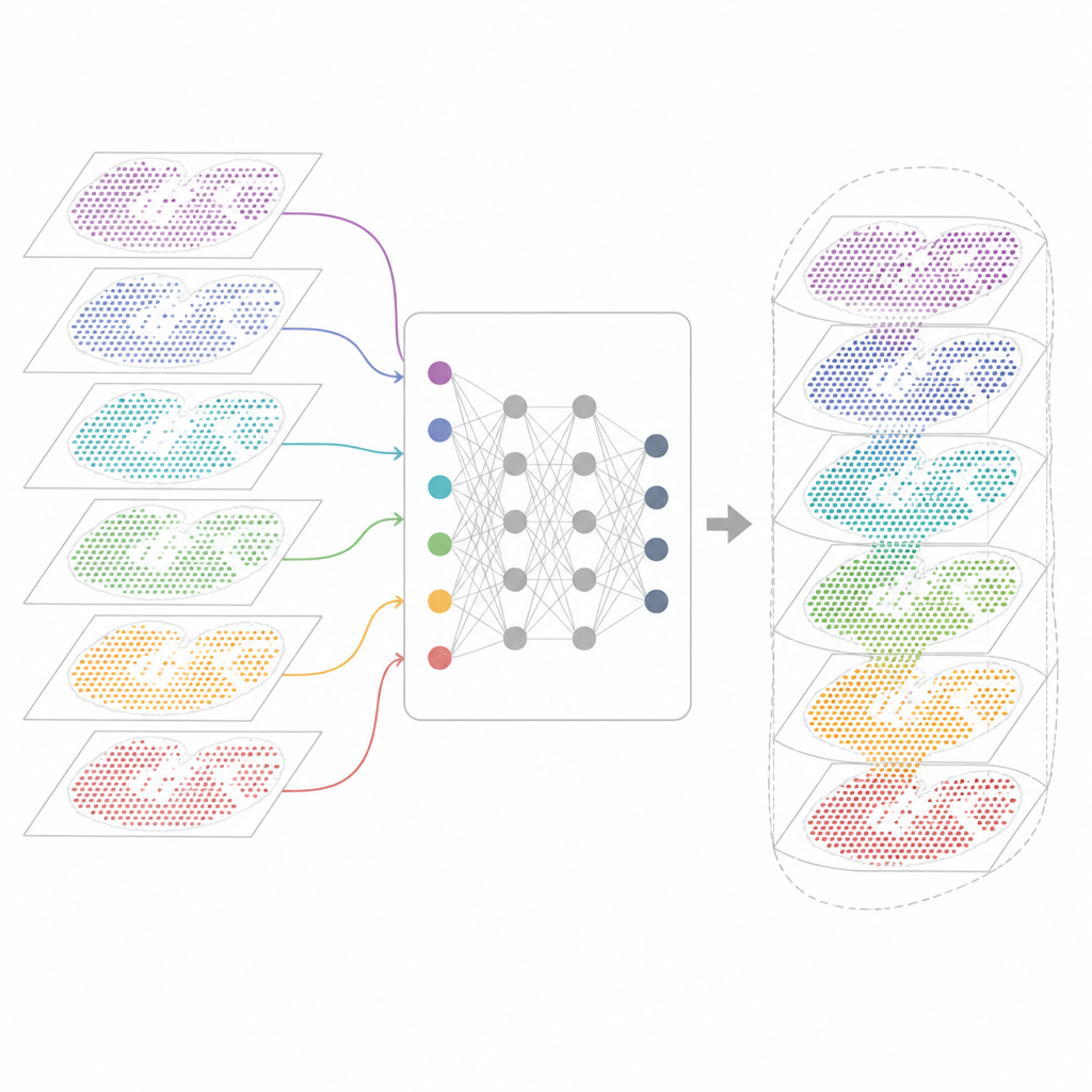 Figure 1. Come un metodo fonde molte mappe geniche spaziali in un quadro unico e chiaro dell'organizzazione tissutale