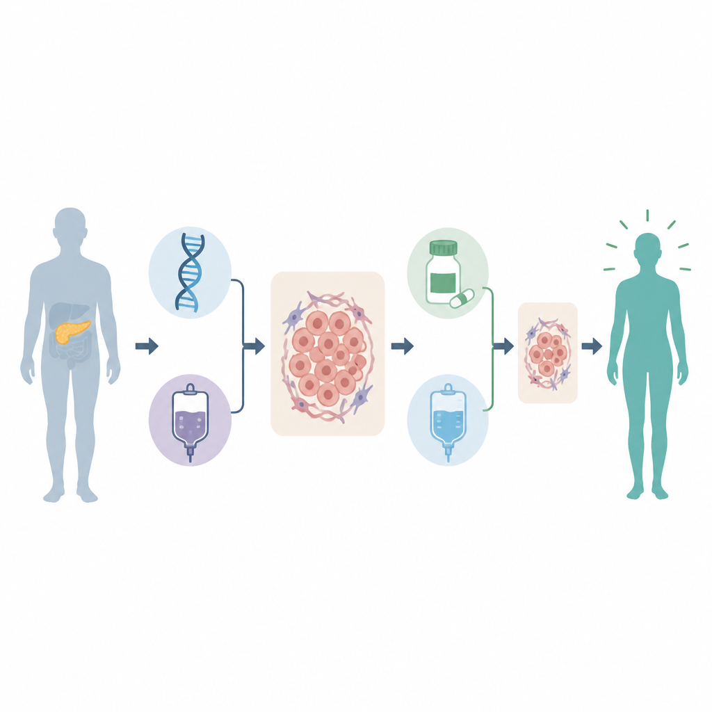 Figure 1. Emplear la genética y la respuesta previa a la quimioterapia para elegir una combinación de mantenimiento en cáncer de páncreas avanzado.