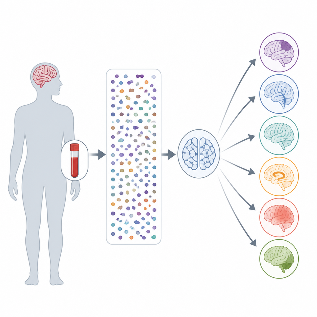 Figure 1. A single blood test plus AI estimates risks for several brain diseases linked to dementia at once.