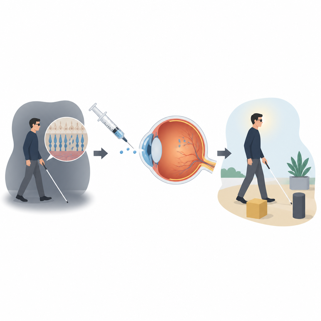 Figure 1. Die Injektion des Wirkstoffs macht überlebende Nervenzellen im Auge lichtempfindlich und kann Menschen mit schwerer Sehbehinderung beim Orientieren helfen.