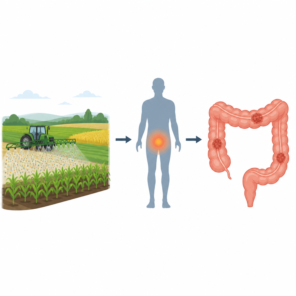 Figure 1. In che modo i prodotti chimici agricoli e i fattori legati allo stile di vita possono modellare il rischio di cancro al colon nelle persone più giovani.