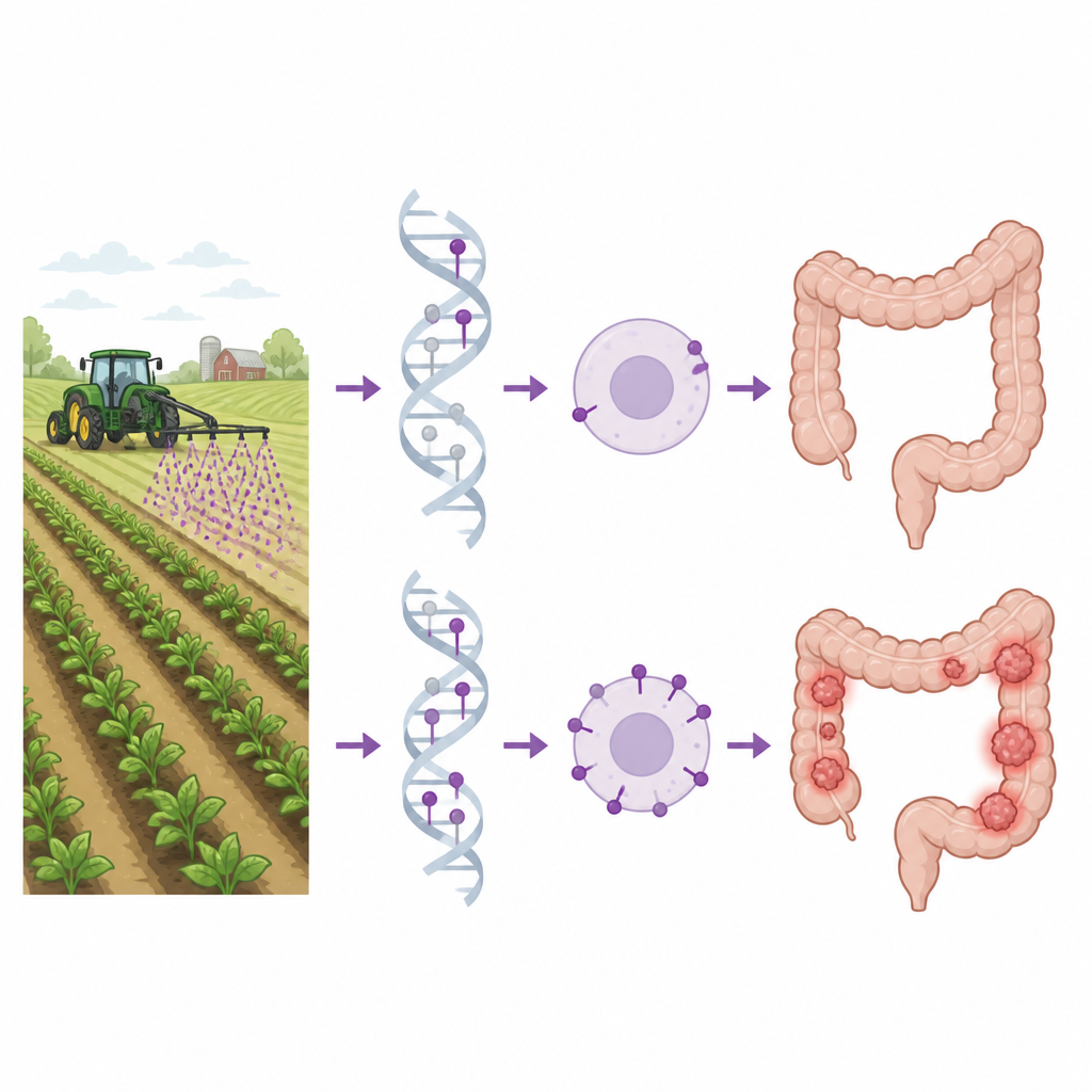 Figure 2. In che modo un erbicida lascia tracce epigenetiche che collegano l’esposizione ambientale alle alterazioni tumorali nel colon.