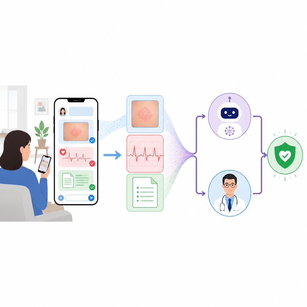 Figure 1. Asystent AI łączący czat z medycznymi zdjęciami i obrazami badań, wspierający zdalną diagnostykę.