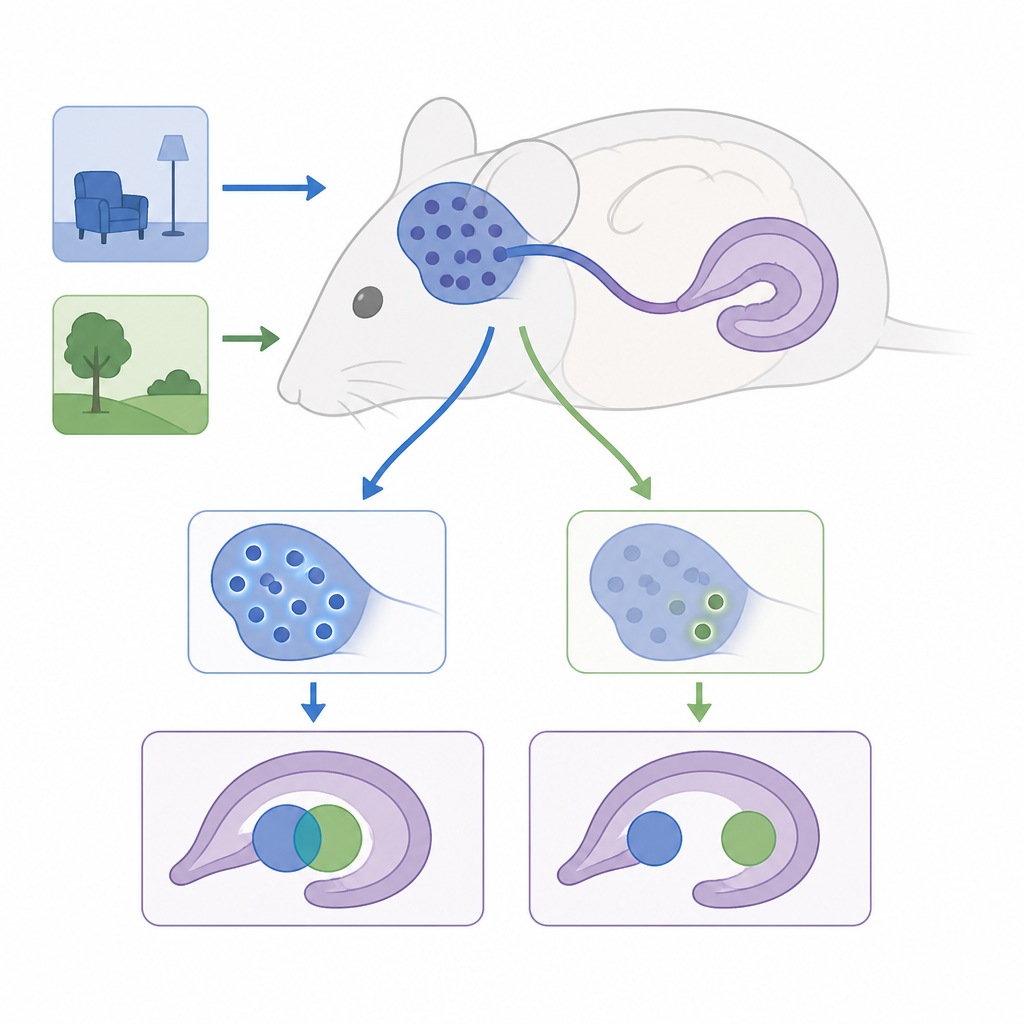 Figure 1. How a frontal brain area decides whether two experiences should share a memory or stay separate over time.