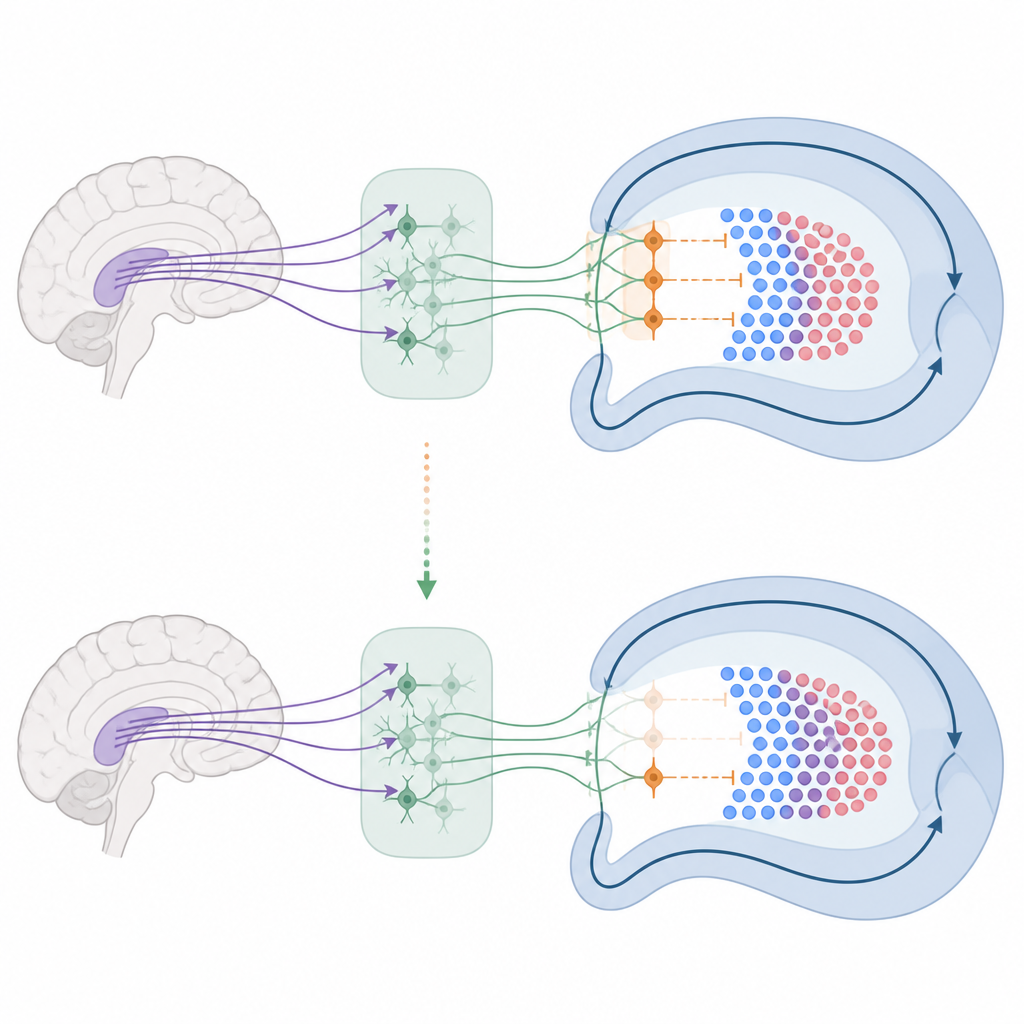Figure 2. How signals from frontal cortex through a relay gate control which hippocampal cells store and link different memories.