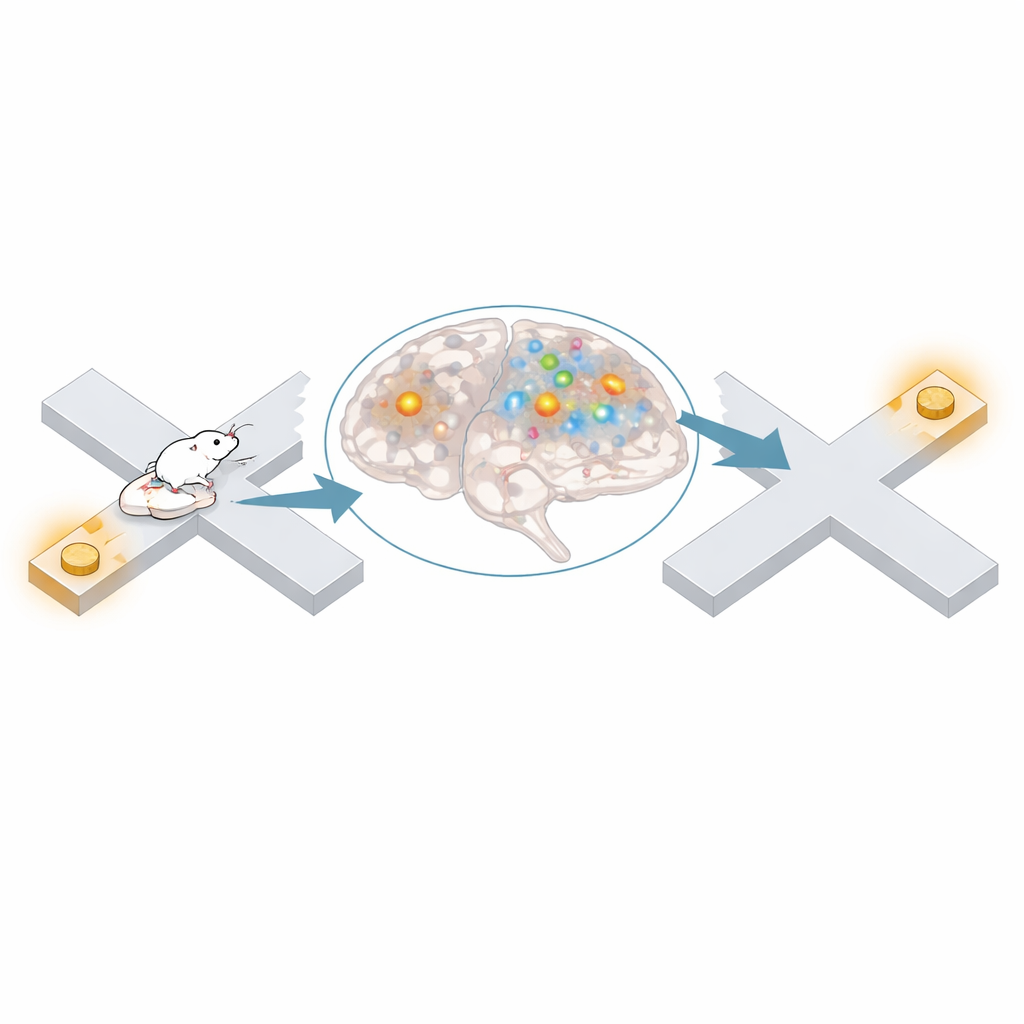 Figure 2. Als een muis bij een beloning pauzeert, lichten entorhinale neuronen op voor de verre partnerbeloning die gekoppeld is aan correcte keuzes.
