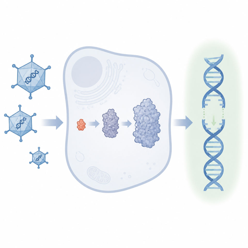 Figure 1. Teslim virüslerine kolayca sığabilen ancak yine de insan DNA’sını verimli kesen küçük gen düzenleme makasları.