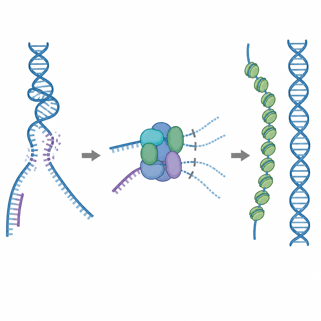 Figure 1. Como proteínas auxiliares direcionam um fator de reparo de DNA para longe de armadilhas e em direção a danos reais no DNA.