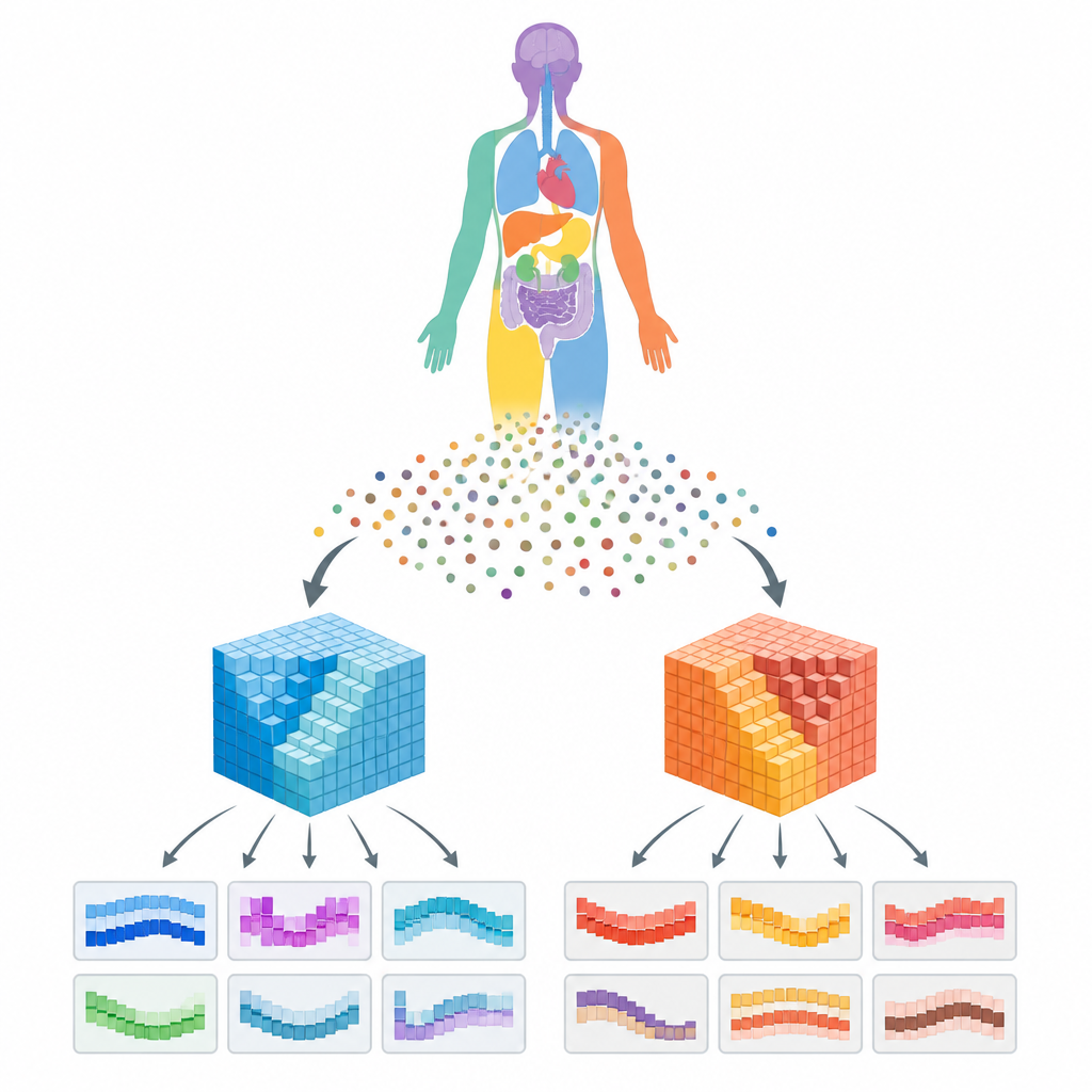 Figure 1. Quante cellule diverse vivono in ciascuna parte dei nostri organi mostrate in una panoramica corporea 3D semplice.