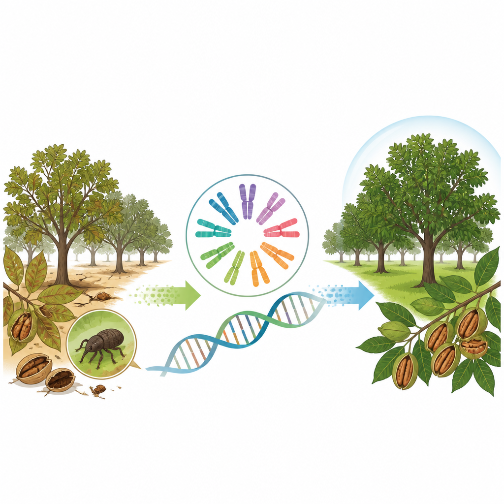 Figure 1. Hasarlı pekan bahçelerinden daha akıllı zararlı yönetimini yönlendirebilecek eksiksiz bir DNA haritasına.