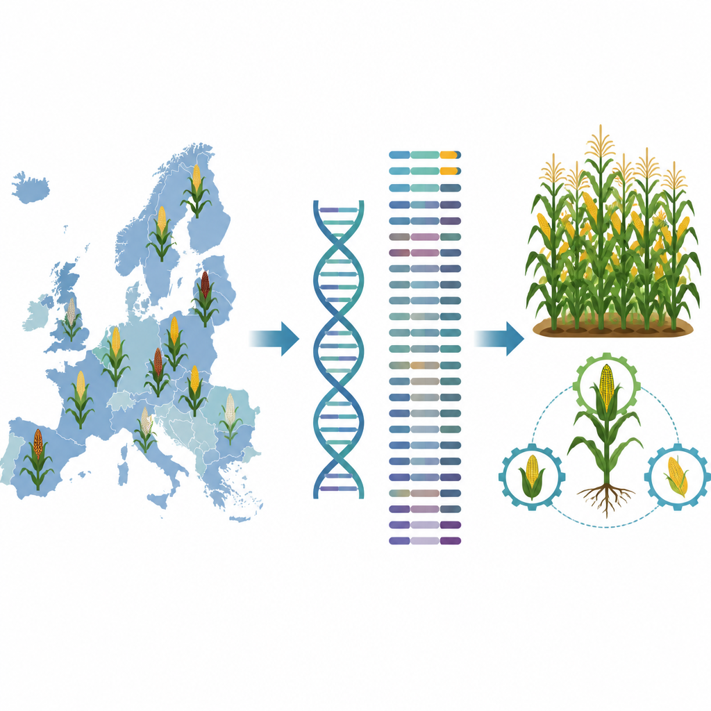 Figure 1. Von vielfältigen europäischen Maissorten zu vollständigen DNA-Karten, die besser angepasste Kulturen steuern.