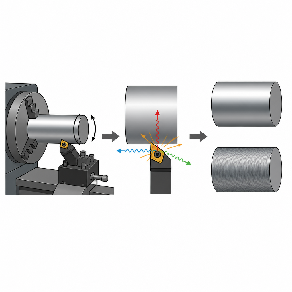 Figure 1. Cómo las señales de los sensores durante el corte se relacionan con la suavidad de la superficie de un metal duro.