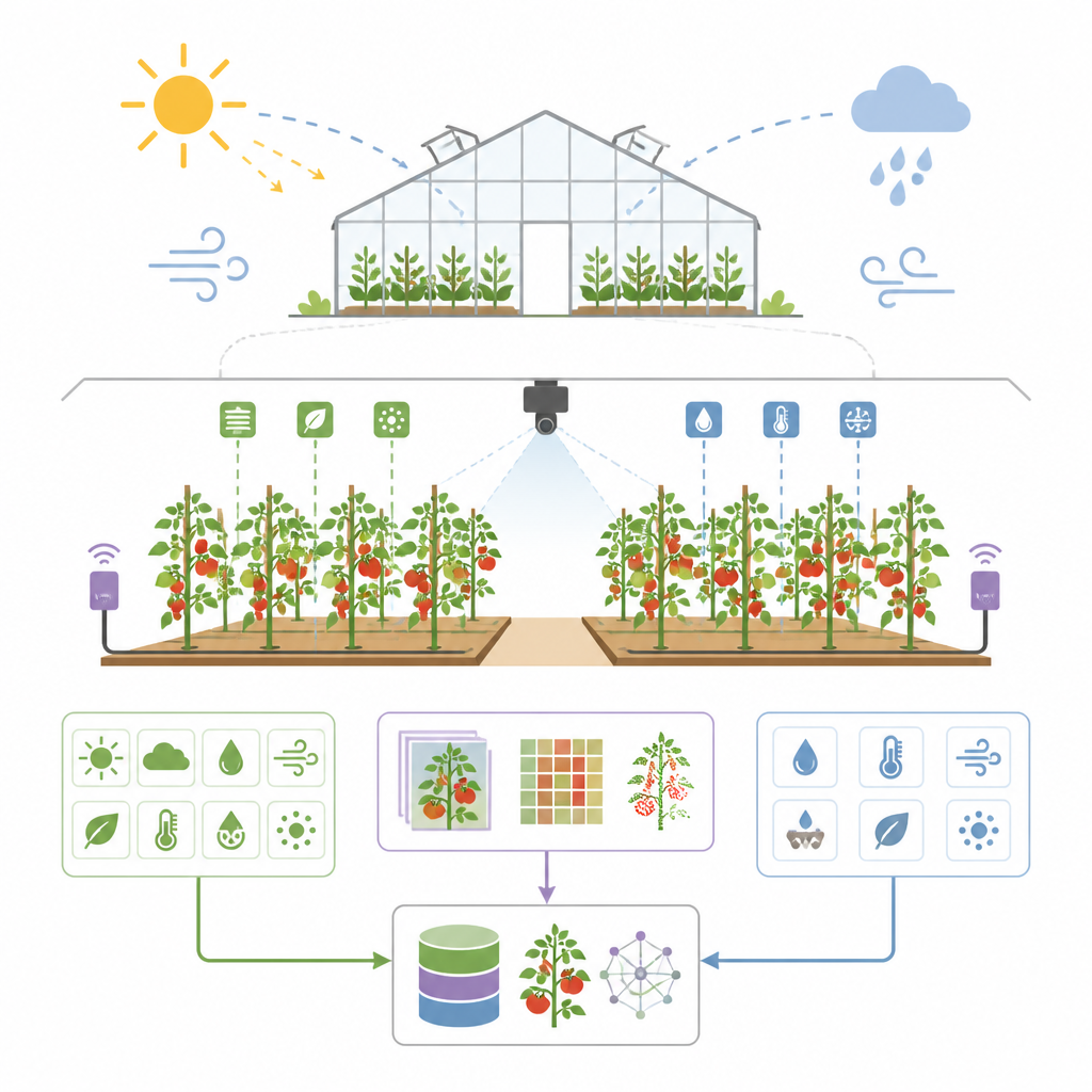 Figure 1. Come una serra cablata trasforma la crescita del pomodoro in un unico flusso di dati connessi