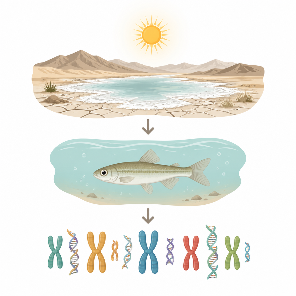 Figure 1. Como um pequeno peixe do deserto e seu mapa genômico completo conectam um habitat hostil a ferramentas genéticas de sobrevivência.