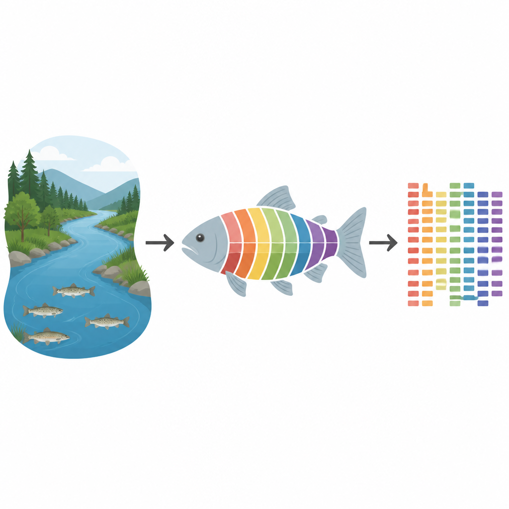 Figure 1. Wie ein Flussfisch zu einer vollständigen genetischen Landkarte wird, die Zucht und Schutzmaßnahmen leitet.