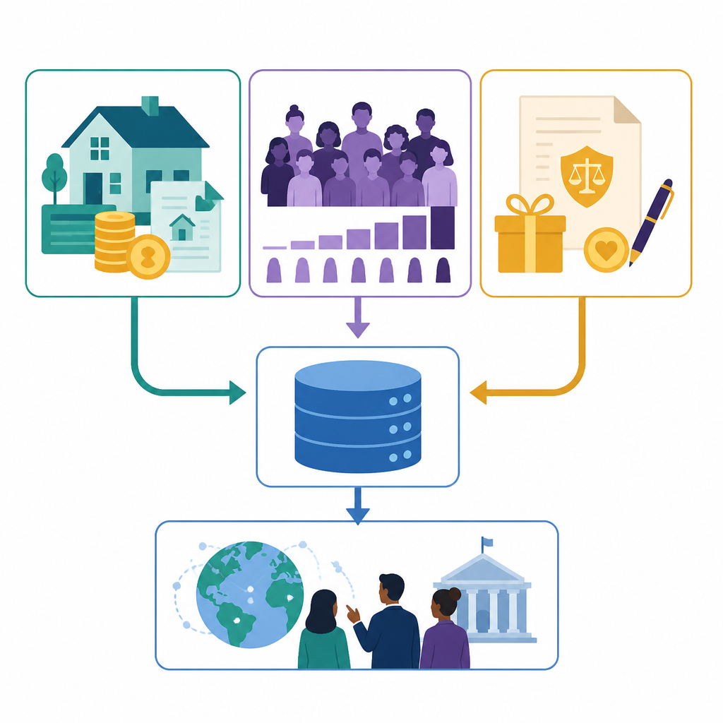 Figure 1. Wie ein globales Vermögens-Data-Warehouse Haushaltsvermögen, Ungleichheit und Erbschaftssteuern zu einem klaren Gesamtbild verbindet