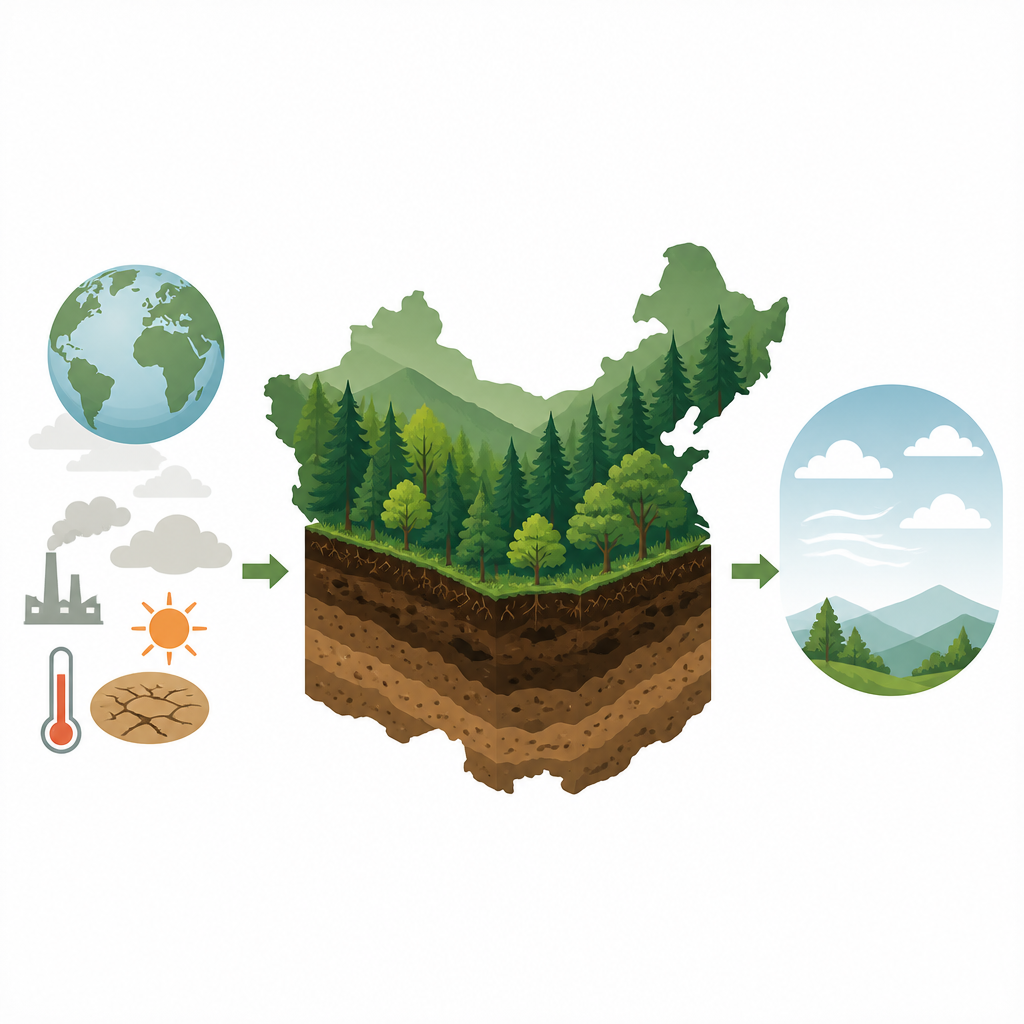 Figure 1. Wie die Waldböden Chinas still und unauffällig Kohlenstoff speichern und damit im weiten, heterogenen Landschaftsraum zum Klimagleichgewicht beitragen.