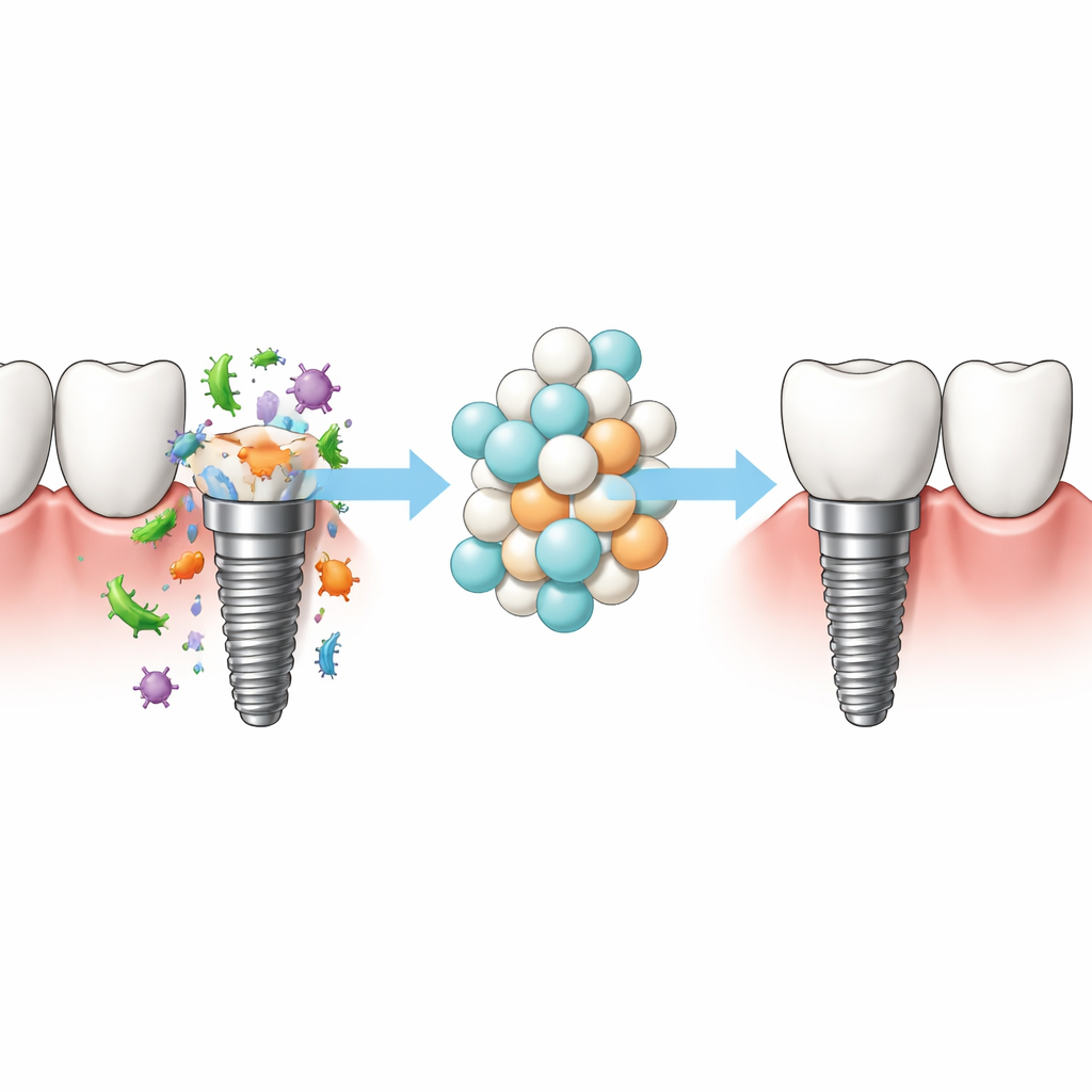 Figure 1. Gemengde keramische nanodeeltjes helpen tandimplantaten om schadelijke mondbacteriën te weerstaan en langer schoon te blijven.