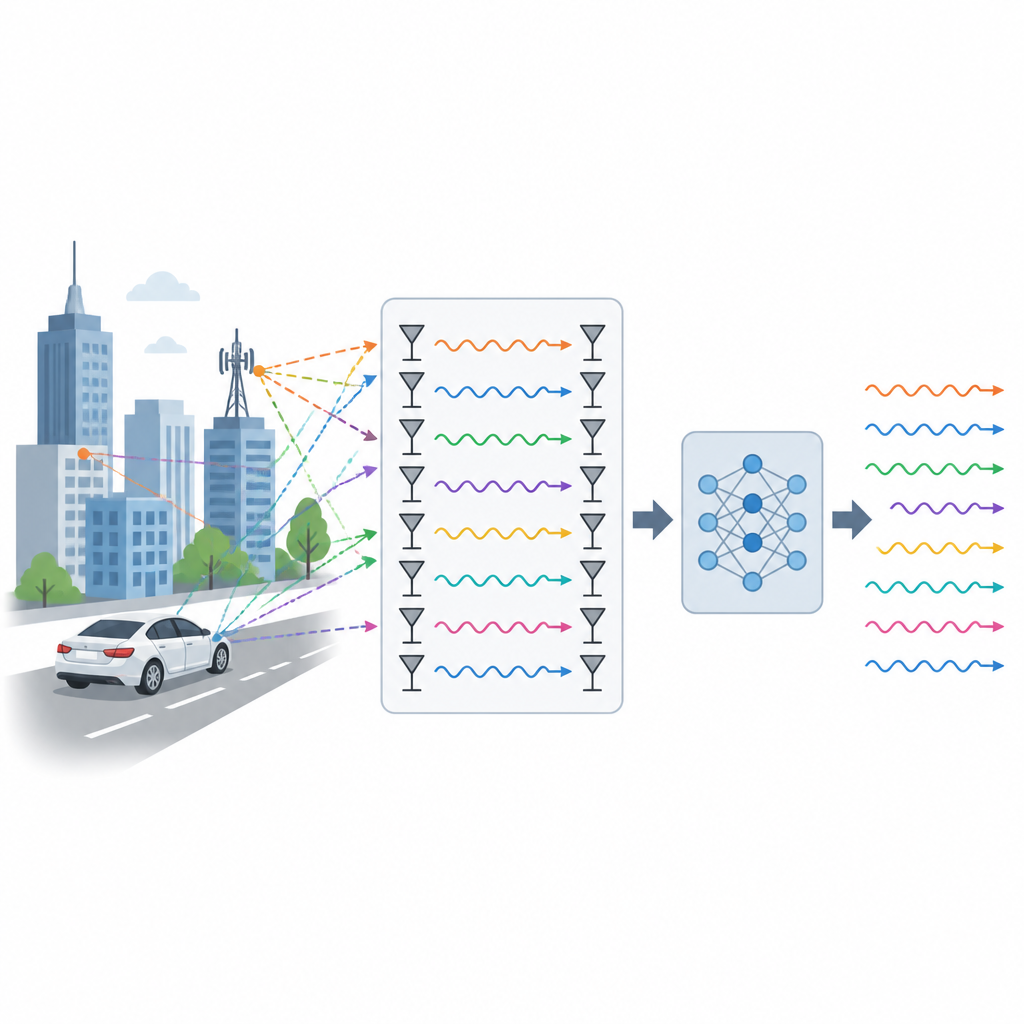 Figure 1. How many-antenna wireless systems use intelligent learning to keep signals clear in changing real-world environments.