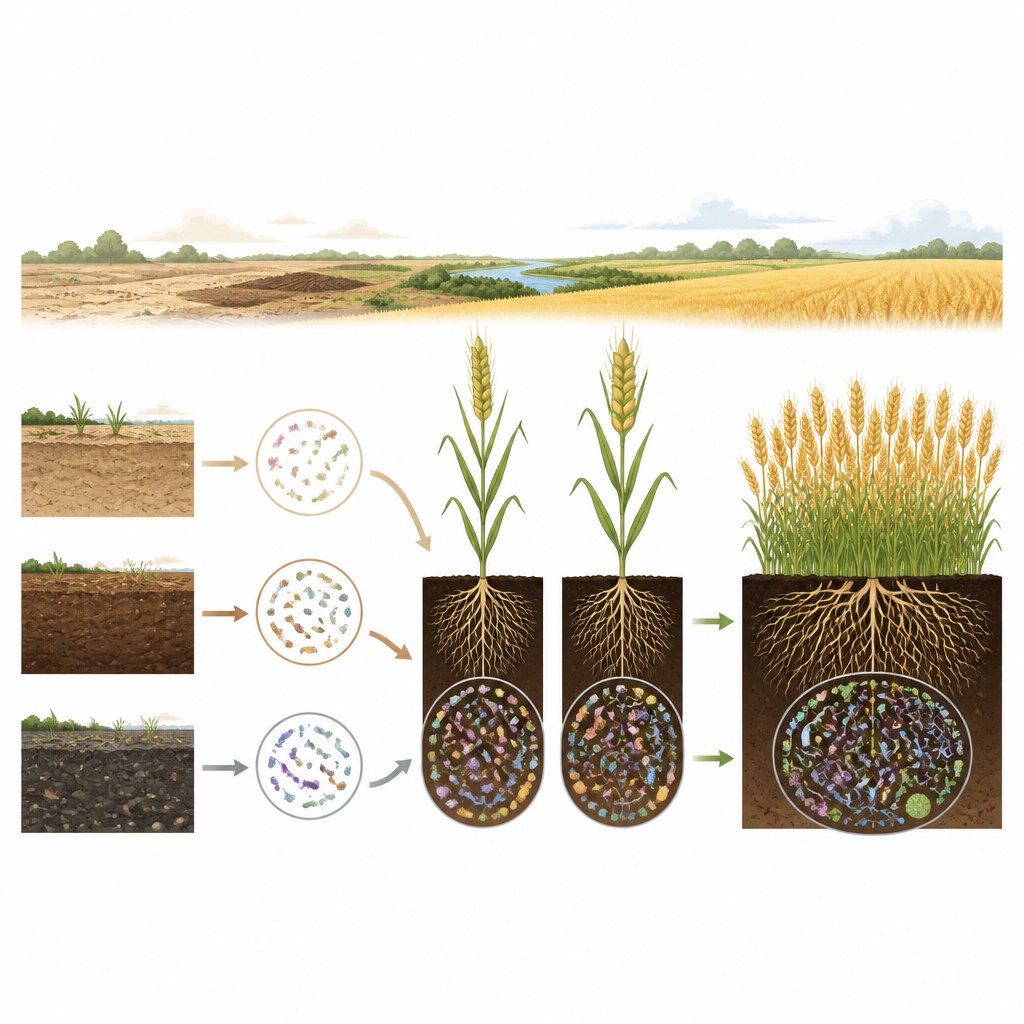 Figure 1. Hoe tarweras en bodemomstandigheden ondergrondse microben vormen die gezonde, productieve percelen ondersteunen