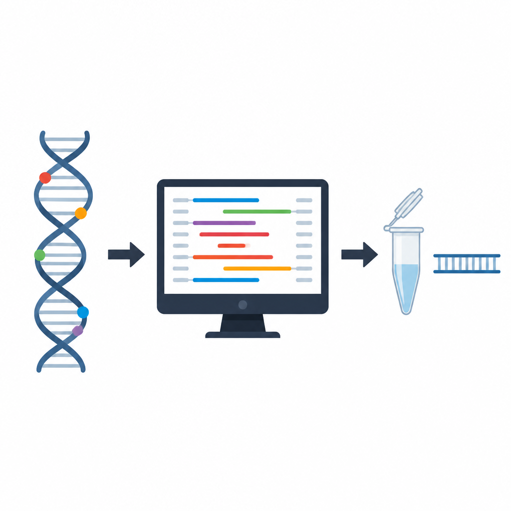 Figure 1. Hoe een slim computerhulpmiddel ruwe DNA-varianten omzet in betere startstukjes voor PCR-testen.