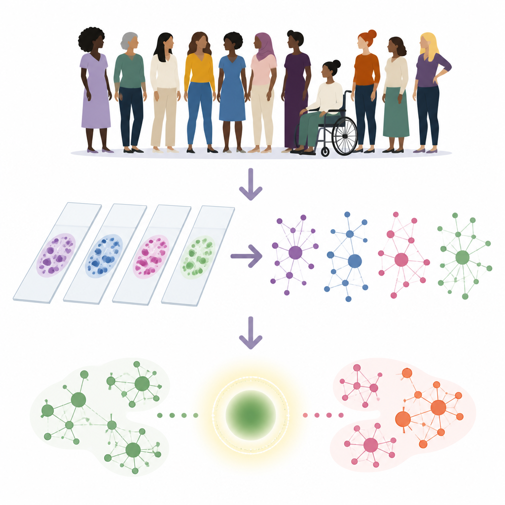 Figure 1. De los frotis cervicales de mujeres a señales de riesgo claras mediante el reconocimiento de patrones por IA.