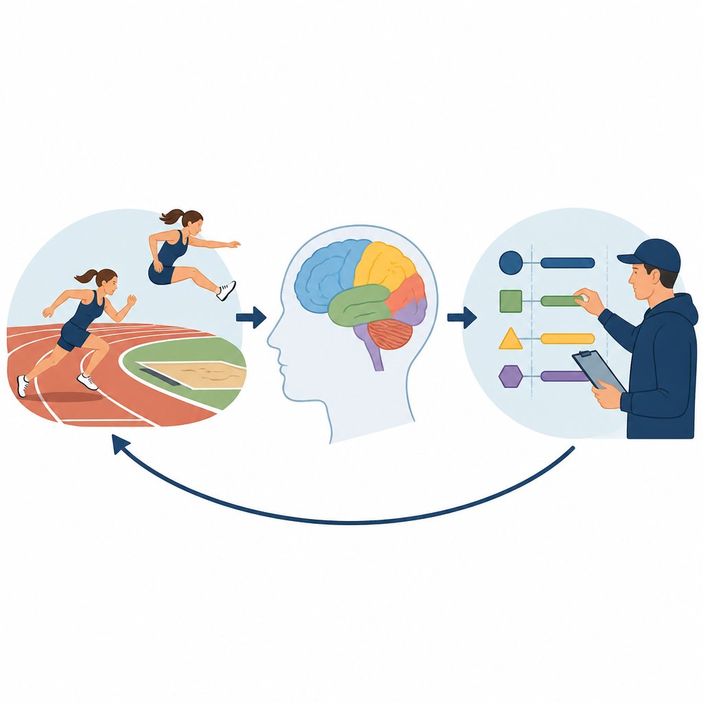Figure 1. Cómo la actividad cerebral orienta a los entrenadores para ajustar el entrenamiento deportivo y lograr mejor rendimiento y menos lesiones.