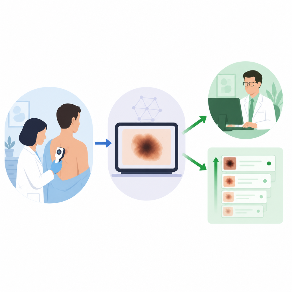 Figure 1. KI hilft Ärzten, Hautfotos in Telemedizin-Kliniken für häufigen Hautkrebs zu triagieren.