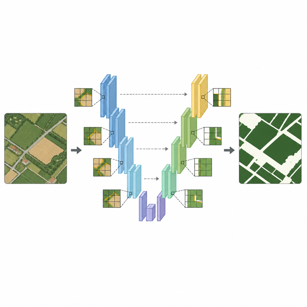 Figure 2. Red profunda que transforma una baldosilla de paisaje mixto en un mapa nítido que delimita con claridad parcelas agrícolas individuales.